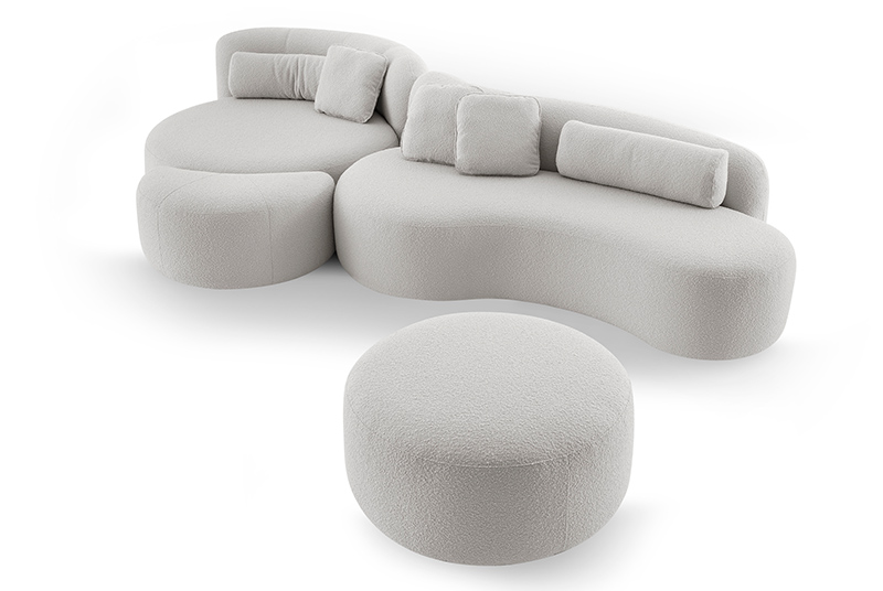 Sofá Orgânico Mount Modular Bouclé com Puff e Chaise